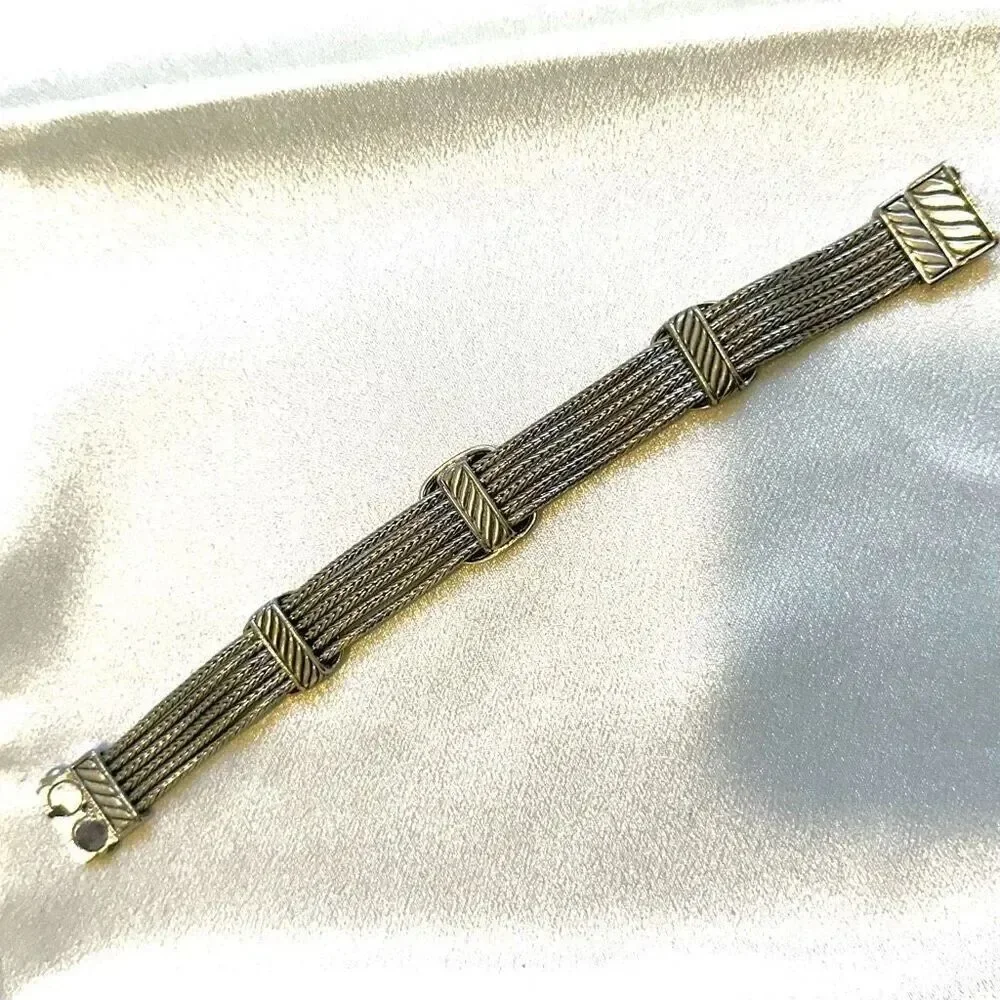Two tone square multi chain bracelet
